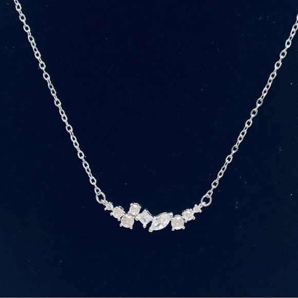 Round Square and Marquise cut Cubic Zirconias on 18” Chain Collar Necklace - Picture 2 of 10